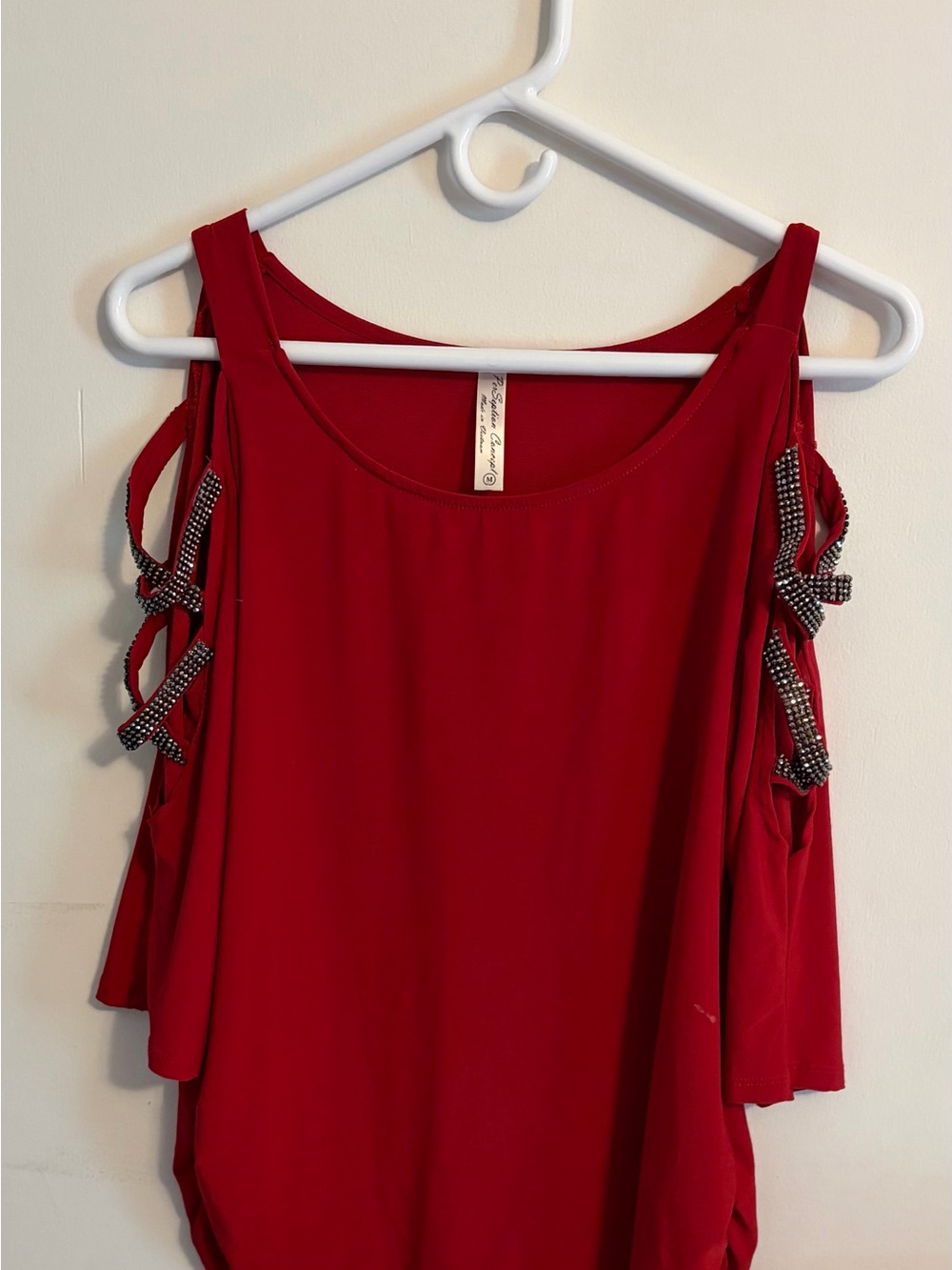 Avenue Red Cold-Shoulder Tank with Bow-Strap Accents